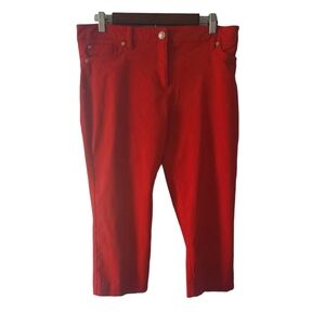 New Directions Red Capri Pants Size 14 Patriotic USA America High Rise 5 Pocket
